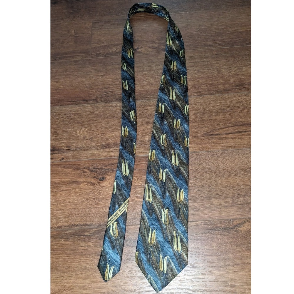 Ermenegildo Zegna Silk Necktie Tulip Pattern Designer Business - Picture 3 of 4